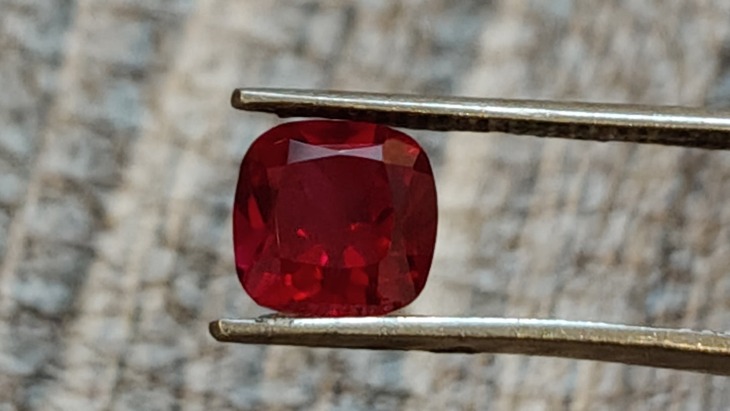 "Exquisite Lab Grown Mozambique Ruby - High-Quality, Expertly Cushion Cut, and Certified"