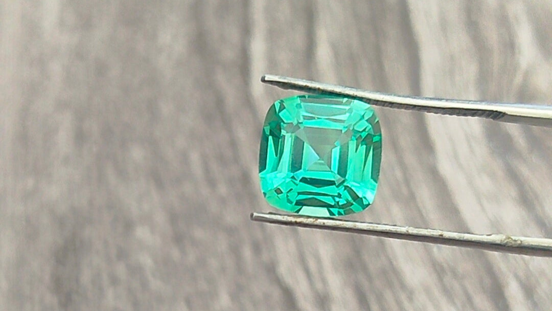 "Stunning Lab Grown Paraiba - 5.75cts, 10mm Square Cushion Cut  Vivid Green-Blue Color"