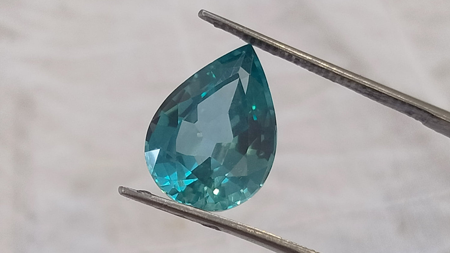 "Stunning Lab Grown Paraiba - 6.75cts, 10×14mm Pear Cut  Neon Blue Color"