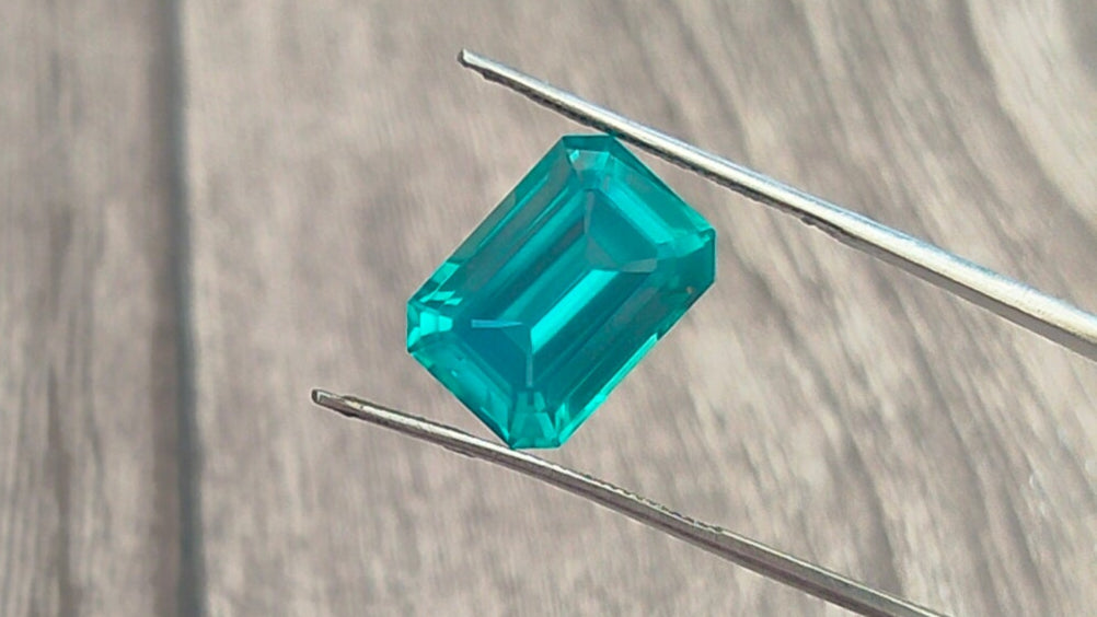 "Stunning Lab Grown Paraiba - Large 10.85cts , 10x14mm  Emerald Cut  Vivid Neon-Blue Color"