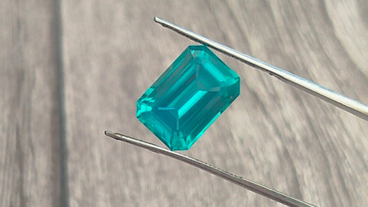 "Stunning Lab Grown Paraiba - Large 10.85cts , 10x14mm  Emerald Cut  Vivid Neon-Blue Color"