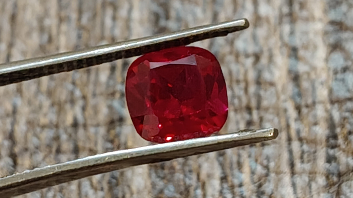 "Exquisite Lab Grown Mozambique Ruby - High-Quality, Expertly Cushion Cut, and Certified"