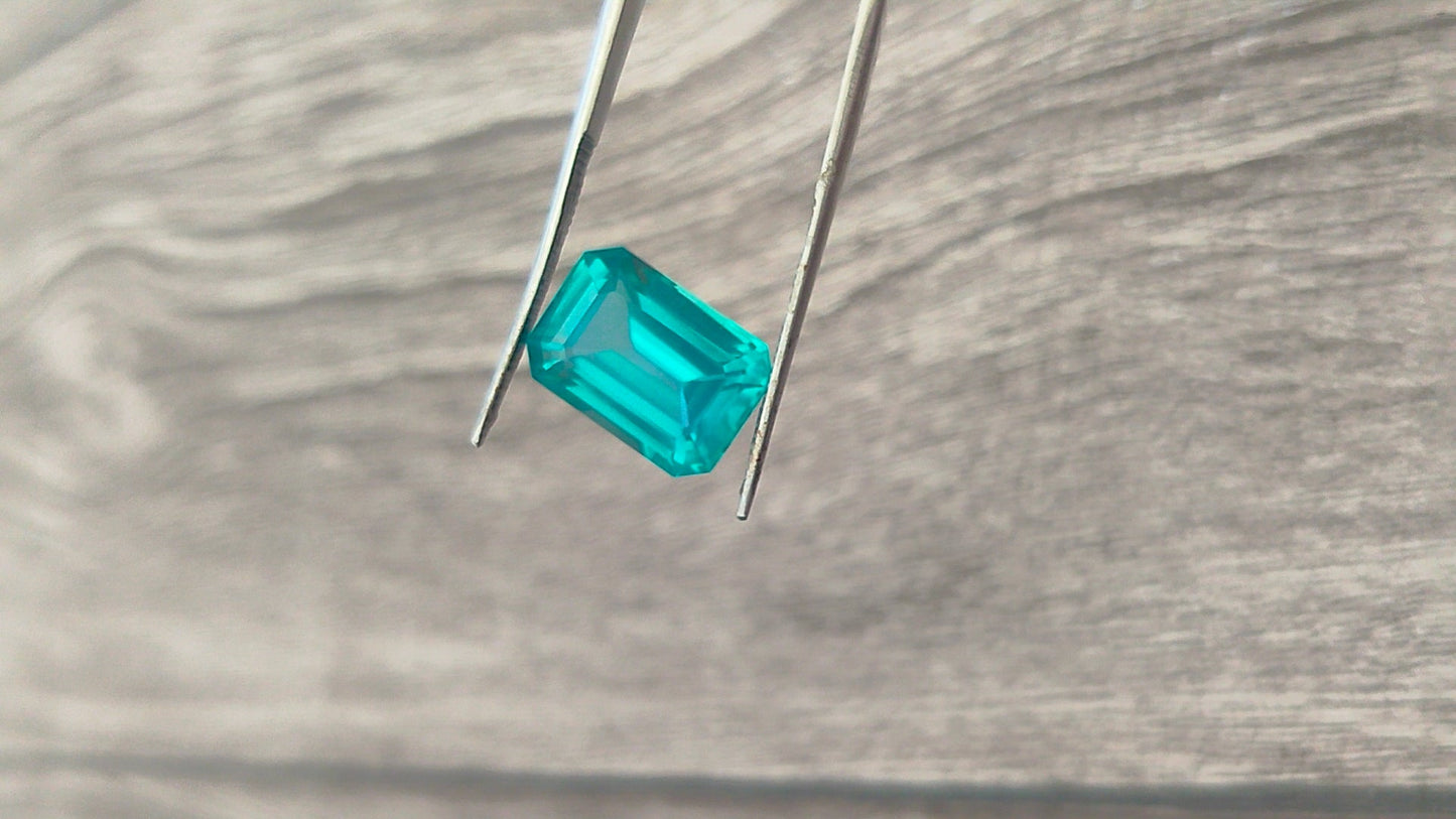 "Stunning Lab Grown Paraiba - Large 10.85cts , 10x14mm  Emerald Cut  Vivid Neon-Blue Color"