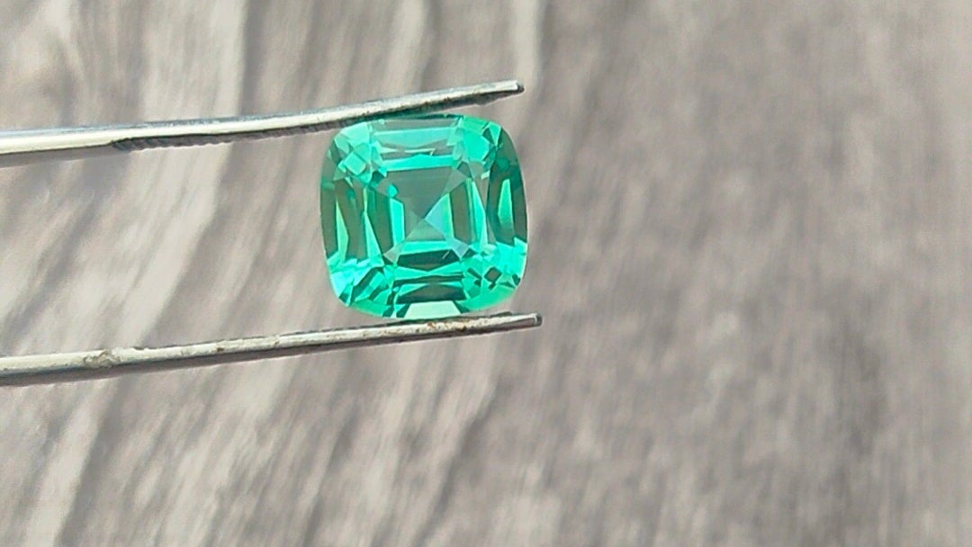 "Stunning Lab Grown Paraiba - 5.75cts, 10mm Square Cushion Cut  Vivid Green-Blue Color"