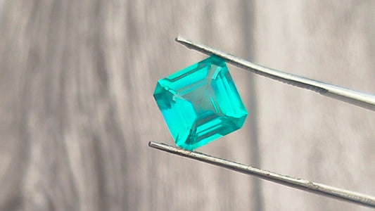 "Stunning Lab Grown Paraiba - 5.40ct, 10mm Square Emerald Cut  Vivid Green-Blue Color"