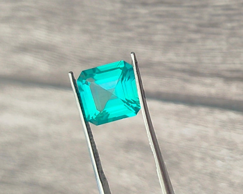 "Stunning Lab Grown Paraiba - 5.40ct, 10mm Square Emerald Cut  Vivid Green-Blue Color"