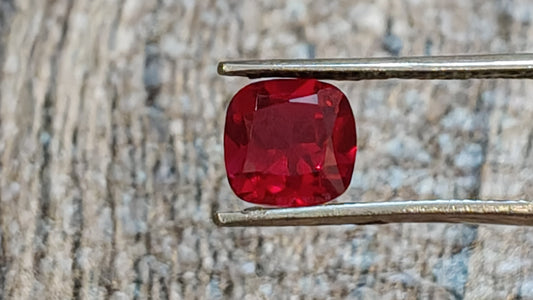 "Exquisite Lab Grown Mozambique Ruby - High-Quality, Expertly Cushion Cut, and Certified"