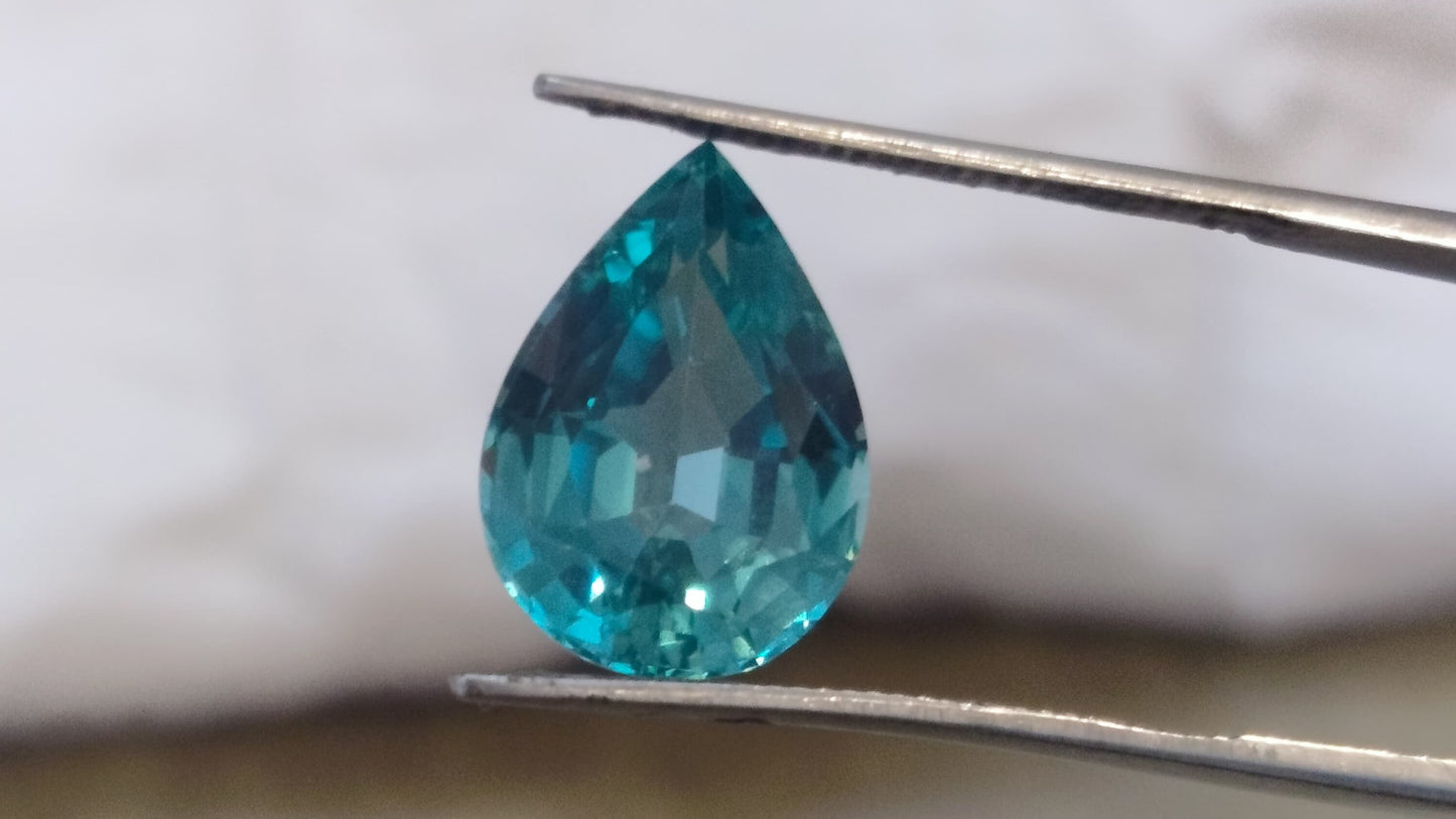 "Stunning Lab Grown Paraiba - 6.75cts, 10×14mm Pear Cut  Neon Blue Color"