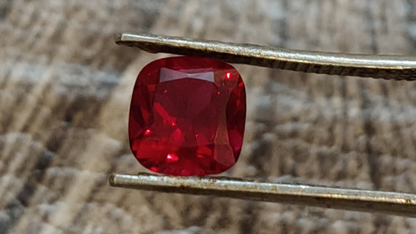 "Exquisite Lab Grown Mozambique Ruby - High-Quality, Expertly Cushion Cut, and Certified"