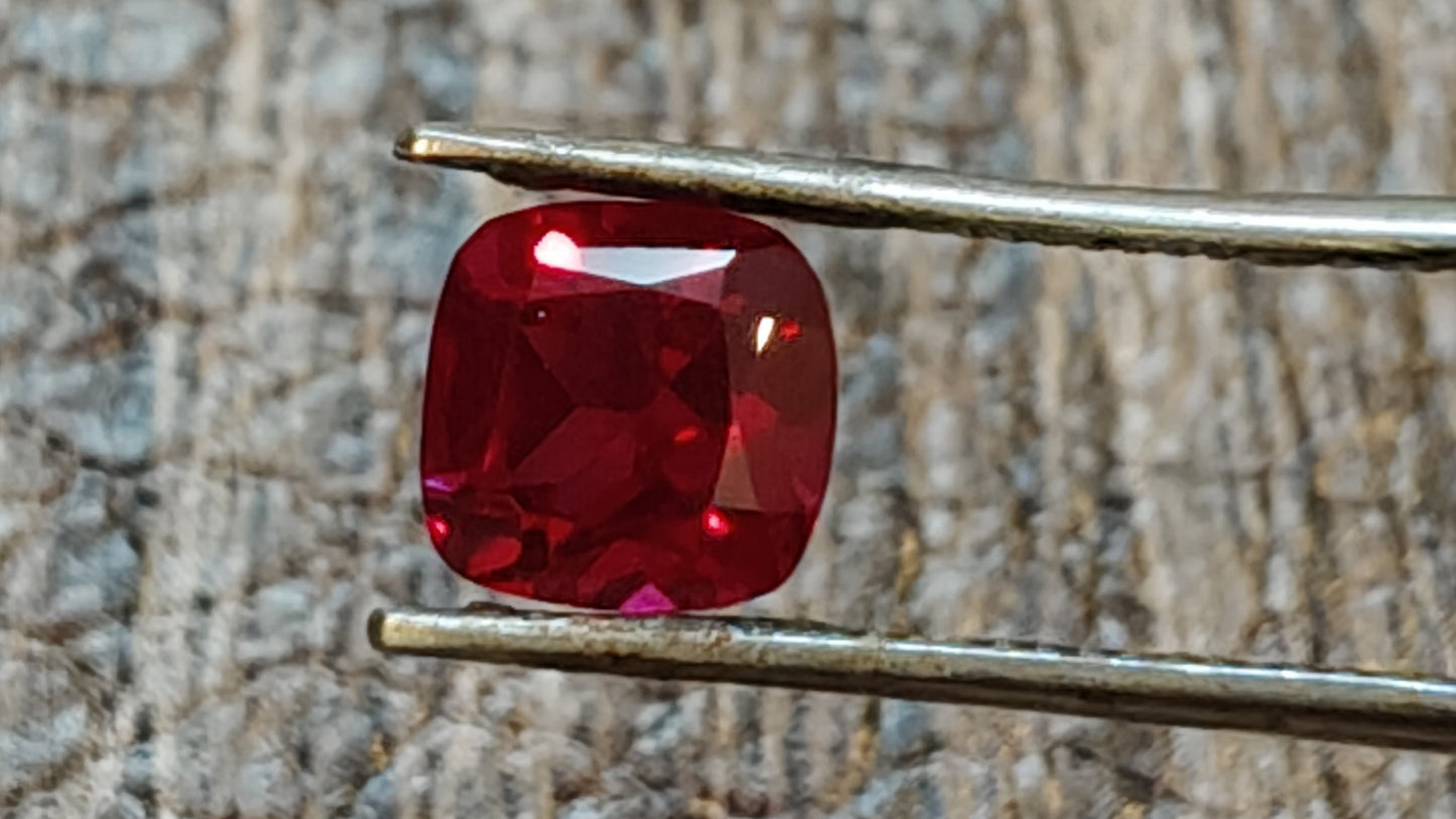 "Exquisite Lab Grown Mozambique Ruby - High-Quality, Expertly Cushion Cut, and Certified"