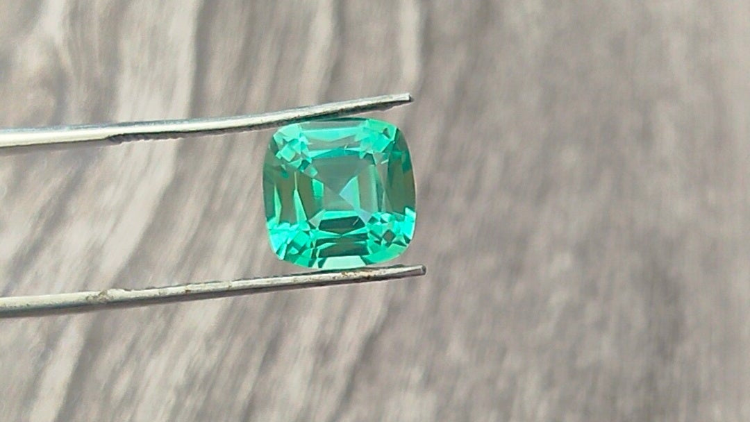 "Stunning Lab Grown Paraiba - 5.75cts, 10mm Square Cushion Cut  Vivid Green-Blue Color"